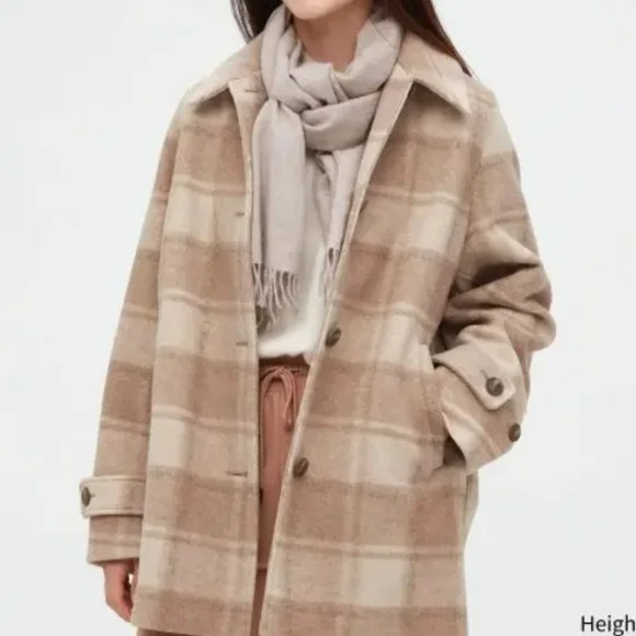 Uniqlo Brushed Wool Blend Plaid Jacket Cozy Chic Fall Layering - Picture 8 of 9